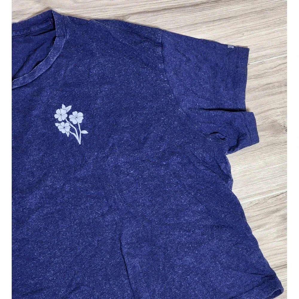 Victorias Secret PINK Crew Neck Crop Tee T-Shirt Top Blue Vintage Wash Size XL